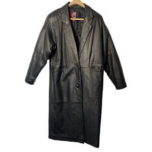 Womens Full Length Black Leather Coat Size M Lined G-III Apparel 1980s Rare